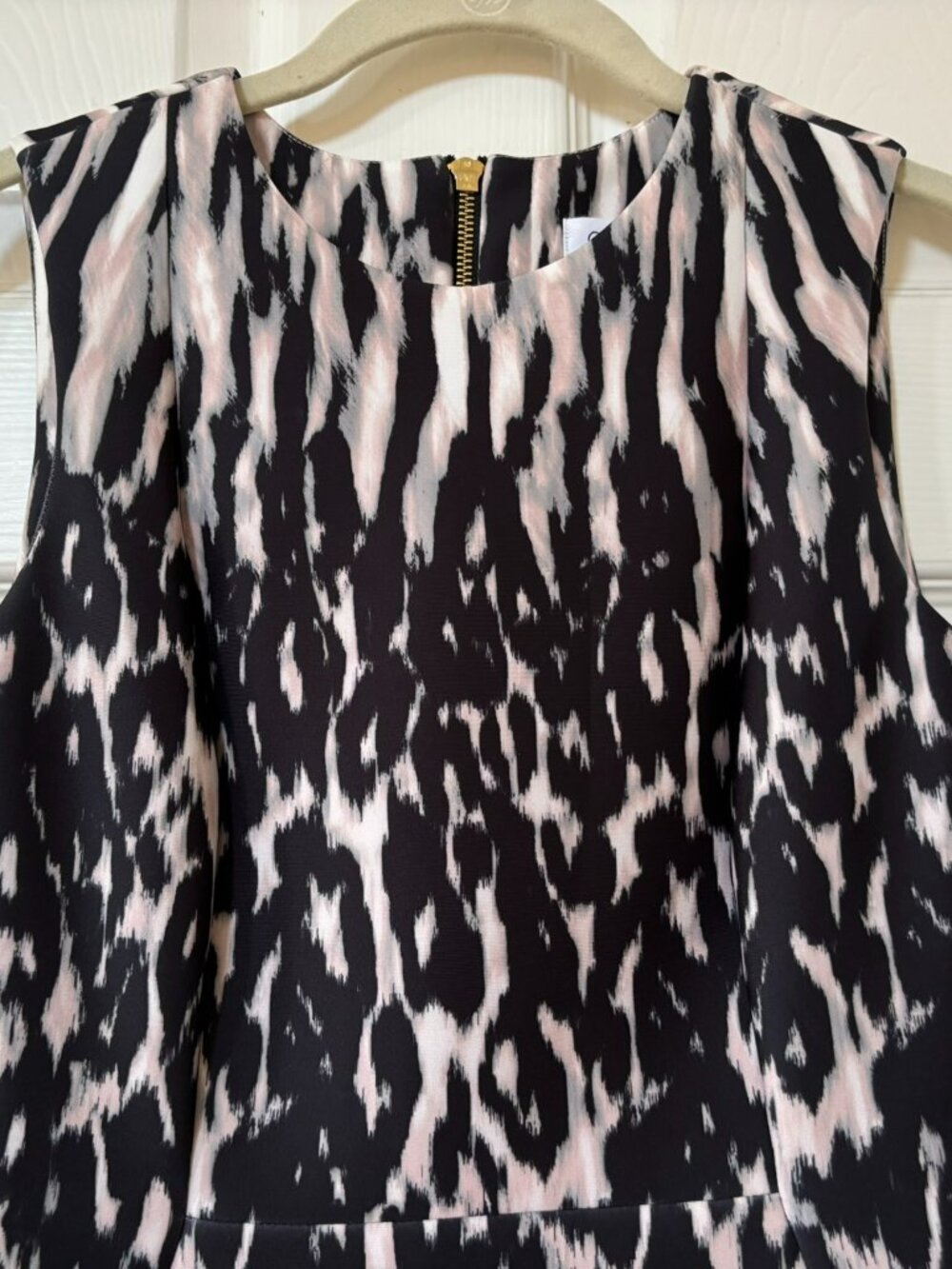 Calvin Klein Brown and Cream Scuba Knit Sleeveless Animal Print Sheath Dress 2 - Picture 3 of 8